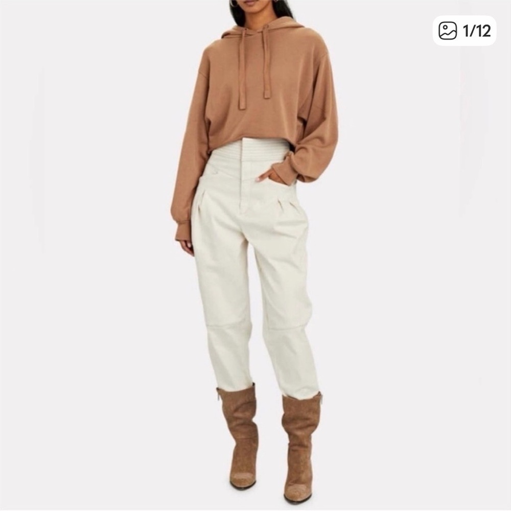 Frame Cropped Easy Hooded Sweatshirt size XXS Faded Tawny Brown